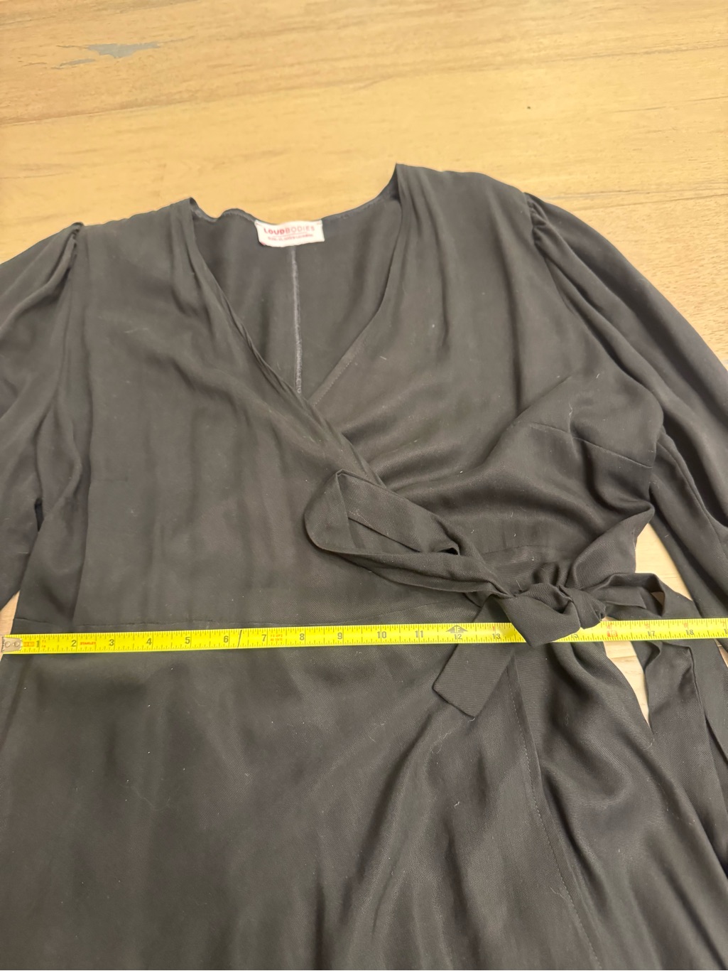 Black Long-Sleeve Wrap Midi Dress With Tie Waist — image 7 of 7